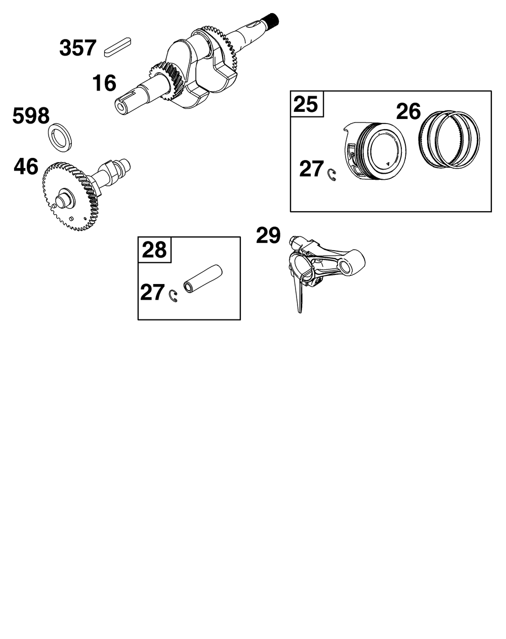 Crankshaft Group Diagram and Parts List for 130G62-0153-H5 100000 - 19Z999 Briggs and Stratton Engine